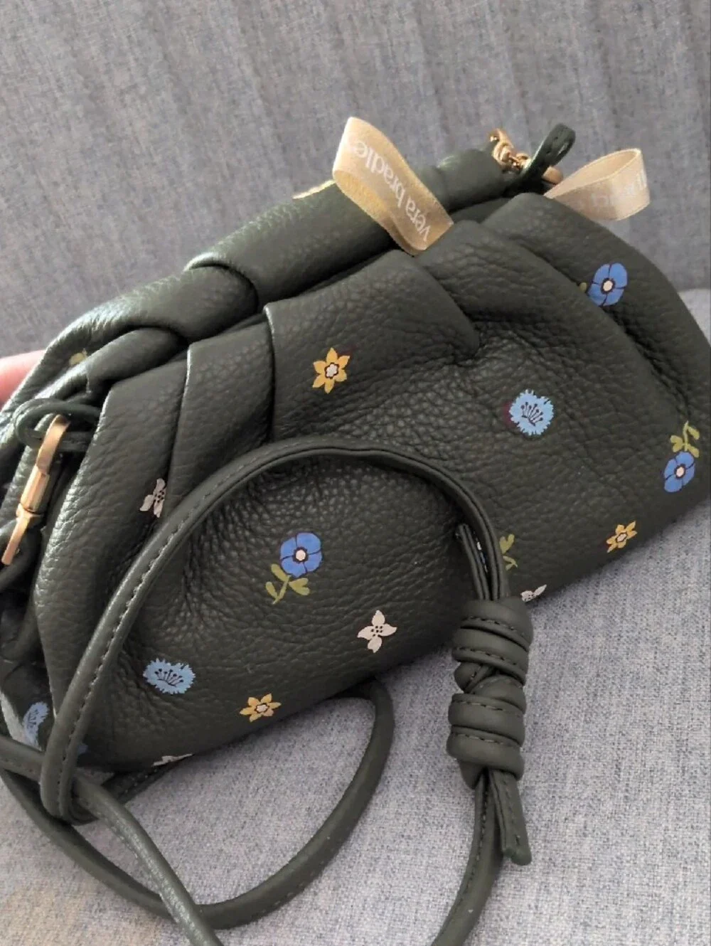 Women's Olive Floral Crossbody Bag with Embroidered Flowers